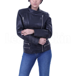 Stephanie Black Brando Leather Jacket