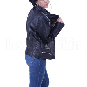 Stephanie Black Brando Leather Jacket