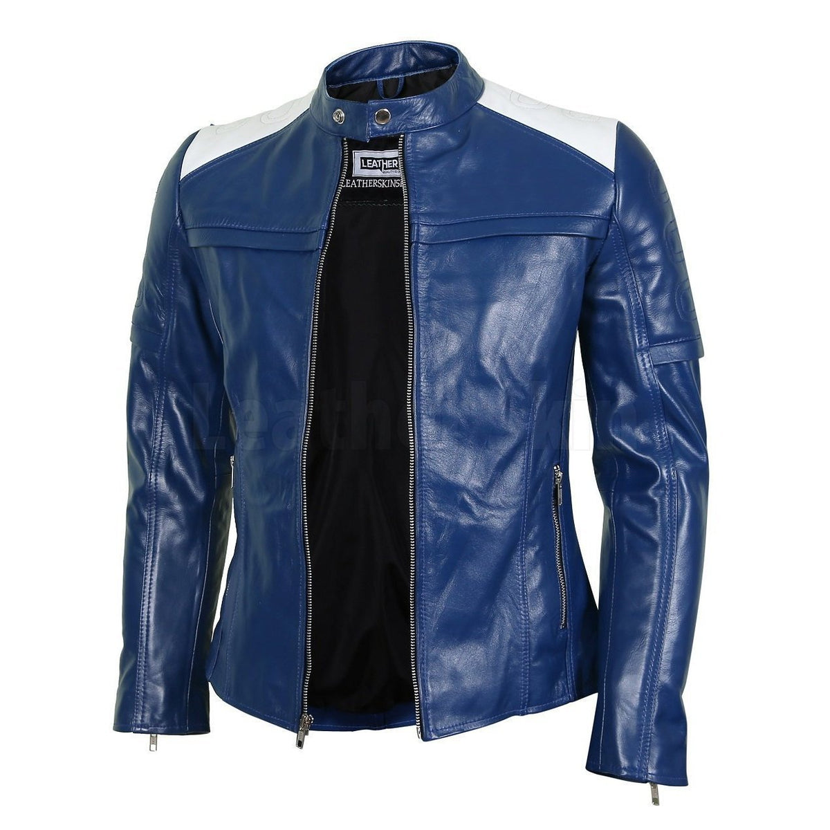 Blue Leather Biker Jacket