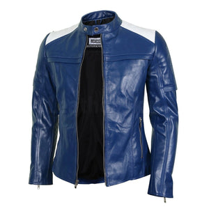 Blue Leather Biker Jacket