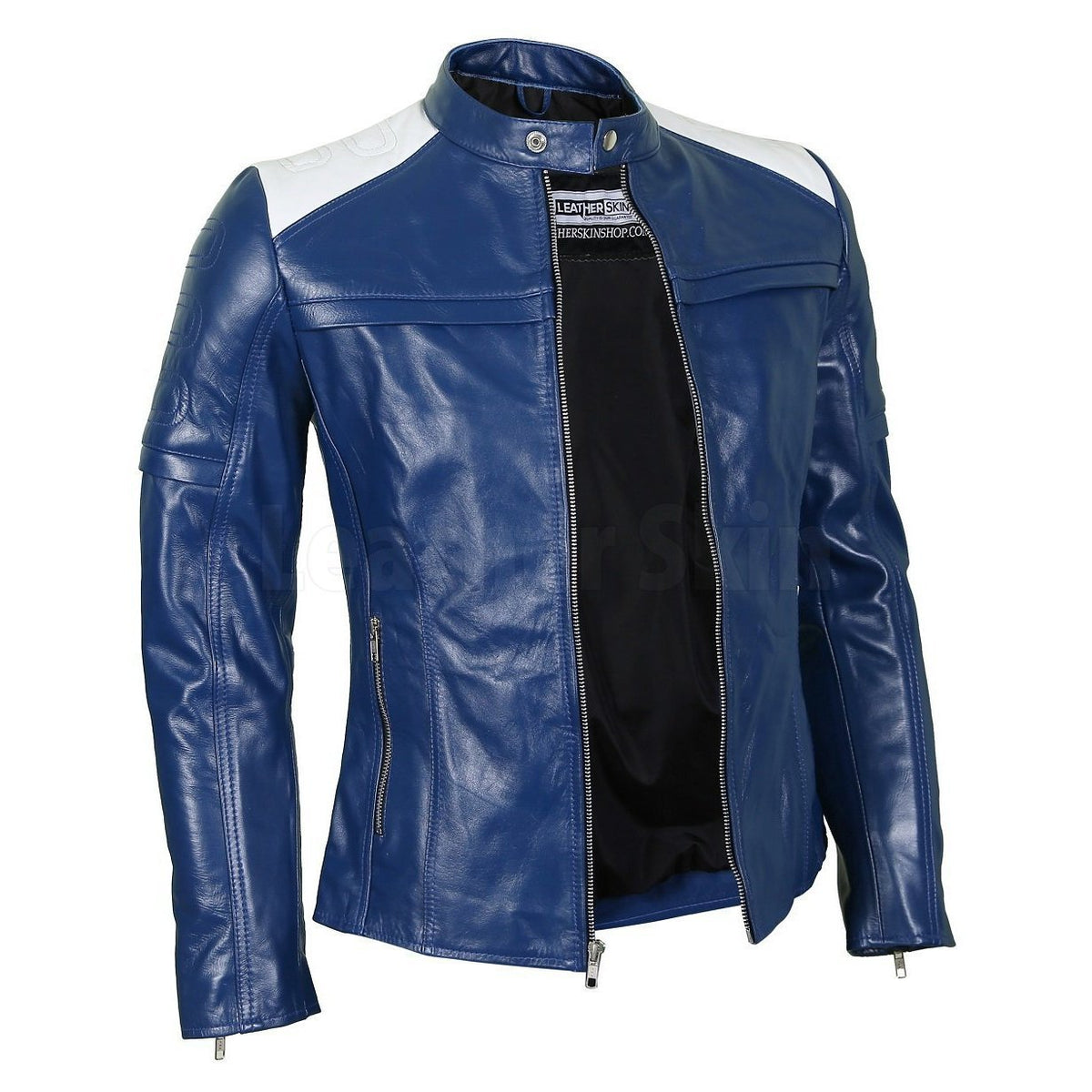 Blue Leather Biker Jacket