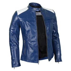 Blue Leather Biker Jacket