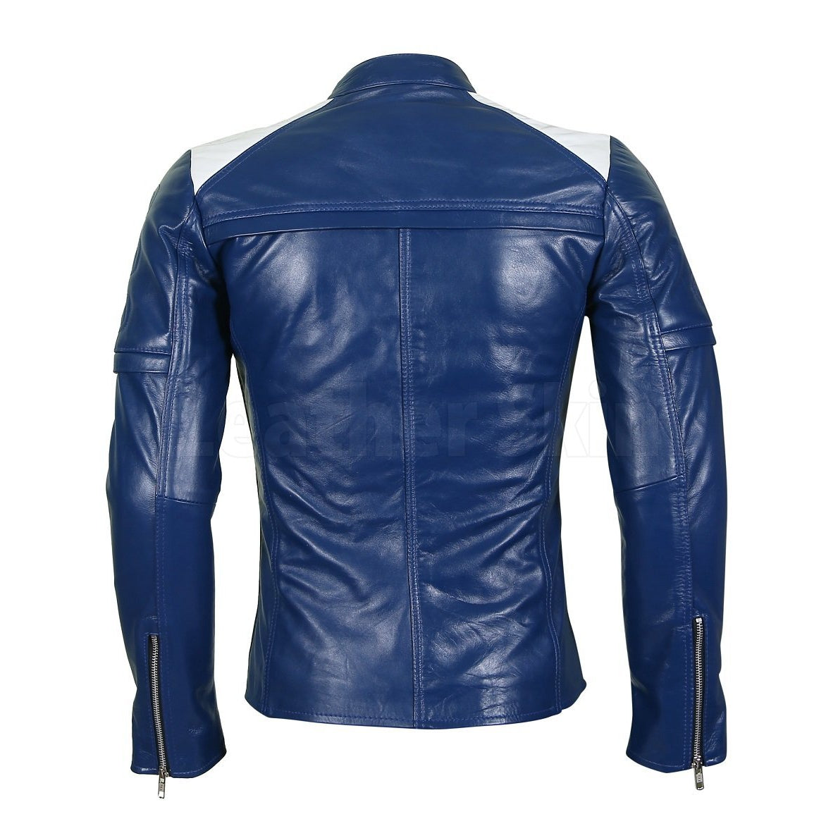 Blue Leather Biker Jacket