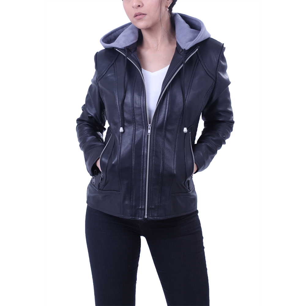 Grey Hooded Leather jacket