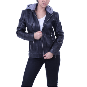 Grey Hooded Leather jacket