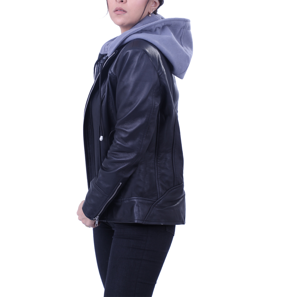 Grey Hooded Leather jacket