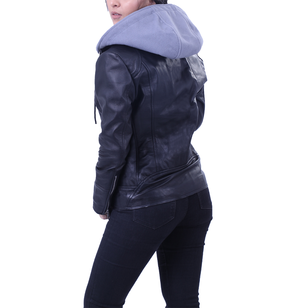 Grey Hooded Leather jacket
