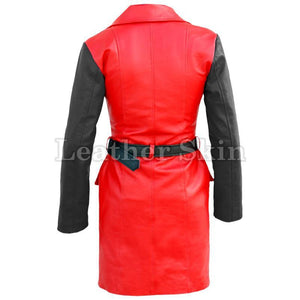 Leather Skin Women Red with Black Sleeves Genuine Leather Coat
