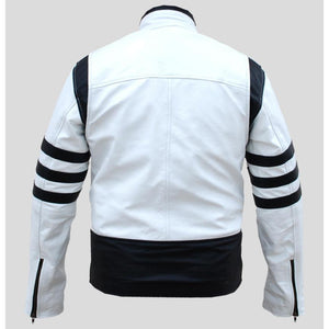 NWT White Men with Black  Patches Genuine Leather Jacket