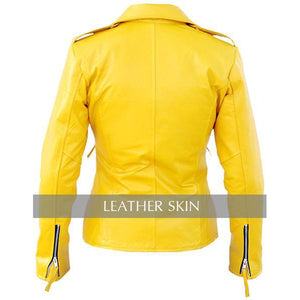 Leather Skin Women Ladies Bright Yellow Brando Genuine Leather Jacket