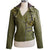 Women Olive Green Brando Detachable Hooded Hood Genuine Leather Jacket