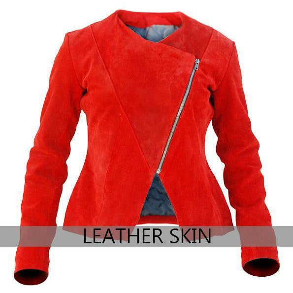 NWT Red Women Ladies Genuine Leather Jacket - 100% Genuine Leather