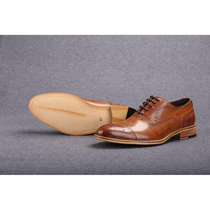 Men Brown Oxford Brogue Genuine Leather Formal Shoes
