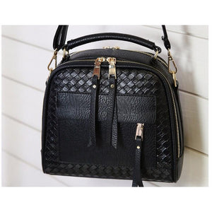 Women Black Diamond Quilted Leather Tote Messenger Handbag Front
