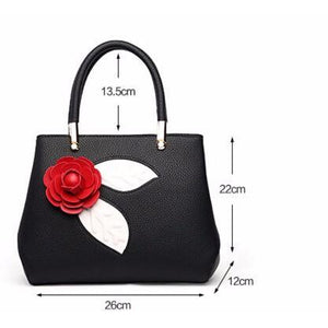 Women Black Tote Messenger Handbag with Flower Dimensions 26cm x 22cm x 12cm