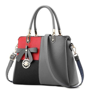 Three Color Combo Faux-Leather Tote Shoulder Bag with a Solar Symbol Tassel