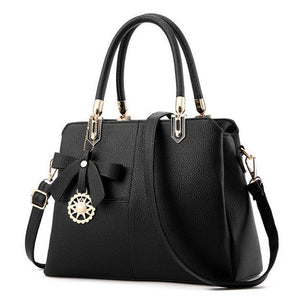 Three Color Combo Faux-Leather Tote Shoulder Bag with a Solar Symbol Tassel