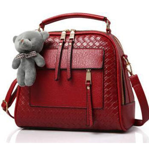 Women Wine Red Diamond Quilted Leather Tote Messenger Handbag
