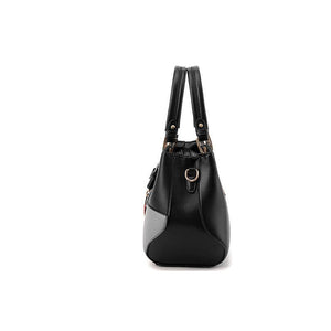 Tri Color Combination Faux-Leather Tote Handbag with Gorgeous Heart Tassel