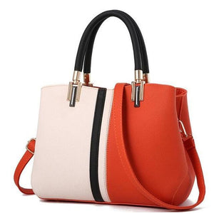 Women Orange Tote Dual Colour Retro Messenger Leather Handbag 