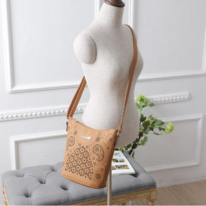 Women Yellow Apricot Hobo Tote Shoulder Handbag with Beautiful Artwork with Mannequin