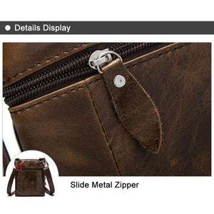 Men Crossbody Messenger Cow Leather Bag with Zipper Pockets