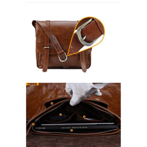 Men Brown Shoulder Strap Crossbody Vintage Messenger Leather Bag Inner compartment Liner