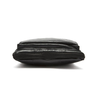 Men Black Natural Leather Shoulder Bag with a Belt Buckle Flap Closure Design