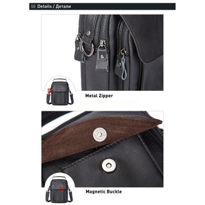 Men Cross-body Handbag Made with Original Leather and Fashionable Zippers