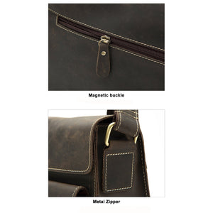 Men Shoulder Cross-body Messenger Leather Bag with Belt-Buckle Design