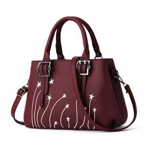 Women Faux-Leather Tote Messenger Bag with Rising Star Decorative Designing