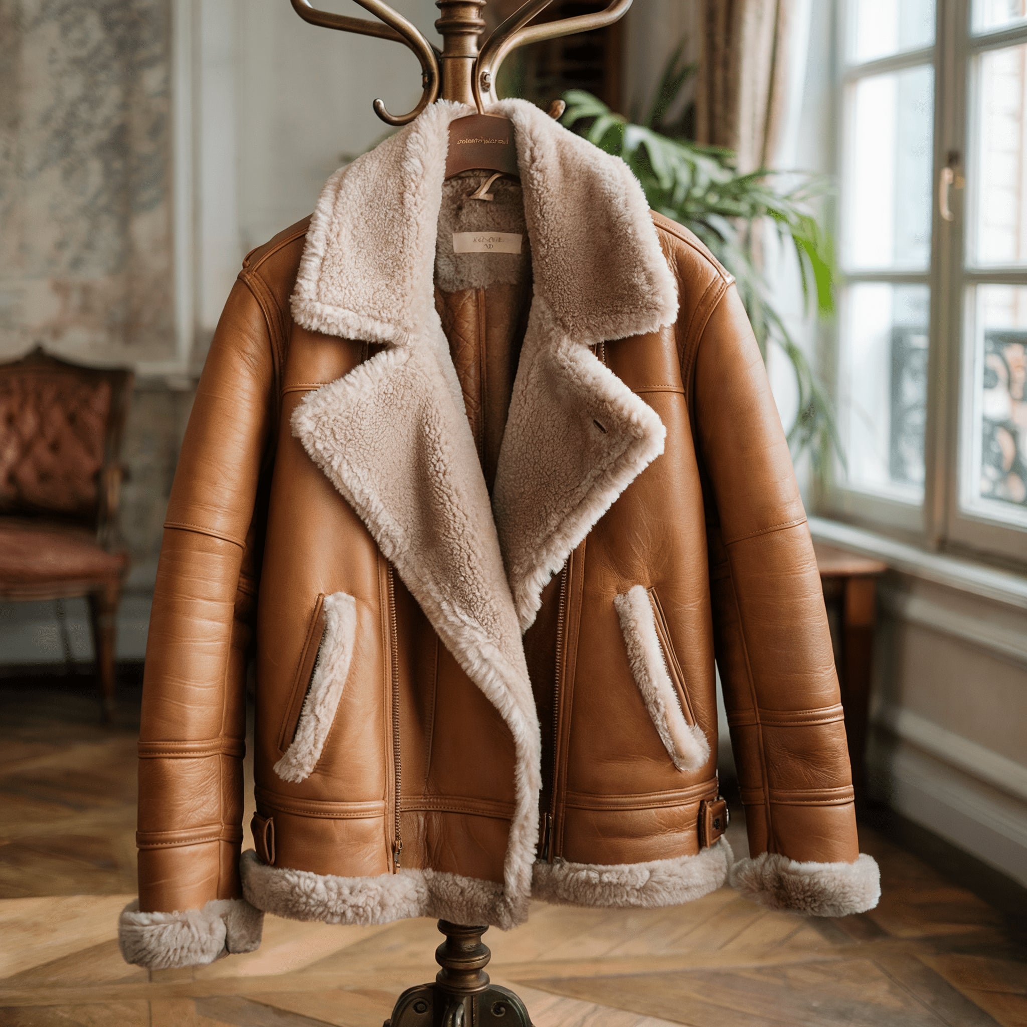 Contrast Leather Shearling main image 1