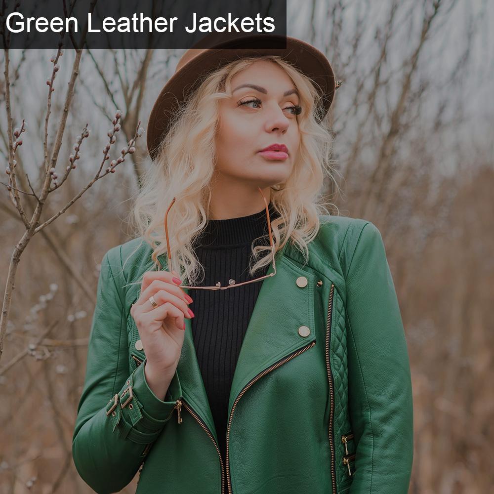 Ladies Casual Pure Dark Green Elegant Leather Jacket