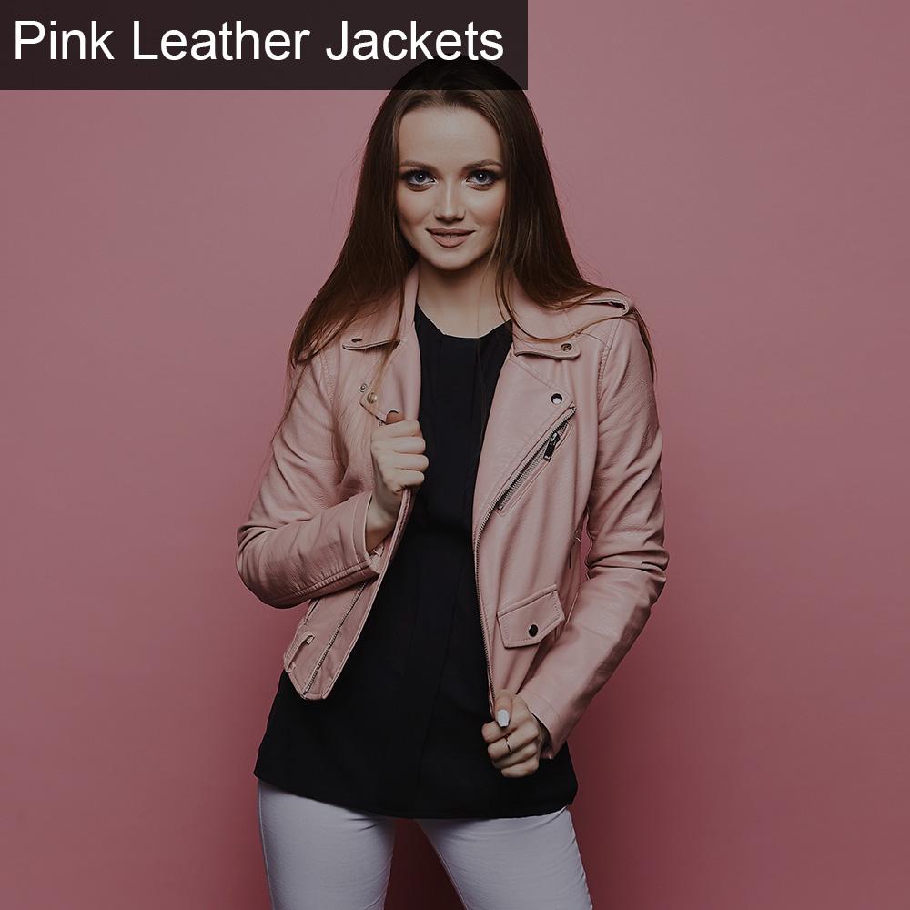 Womens Pink Biker Style Leather Jacket - Shoplectic