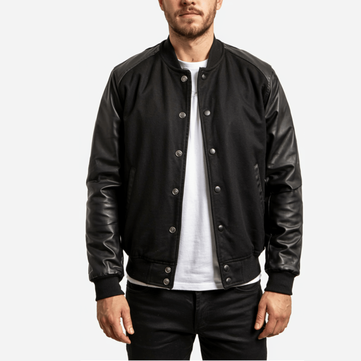 Axel Black Hybrid Varsity Bomber Jacket