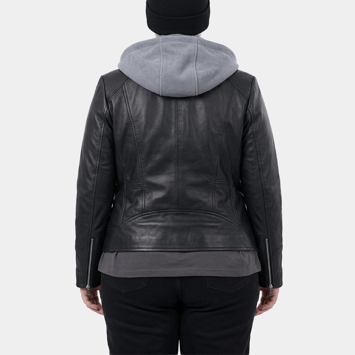 Harlow Plus Size Women's Black Leather Hooded Jacket