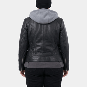 Harlow Plus Size Women's Black Leather Hooded Jacket