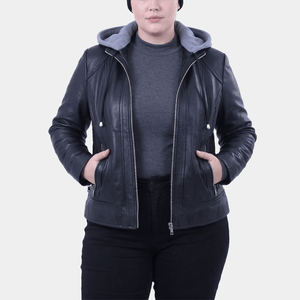 Harlow Plus Size Women's Black Leather Hooded Jacket