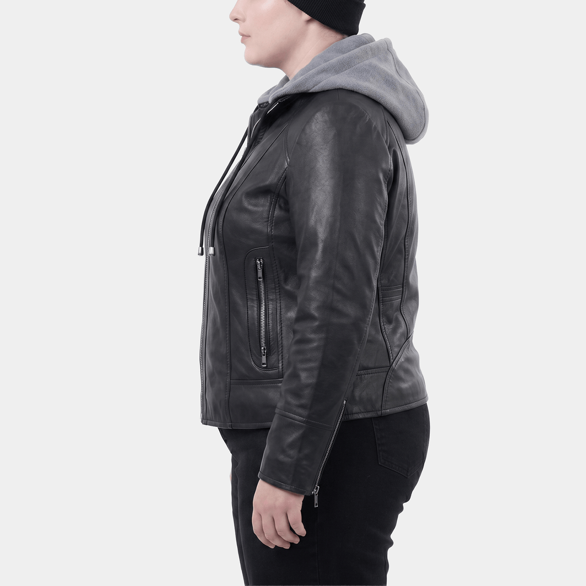 Harlow Plus Size Women's Black Leather Hooded Jacket