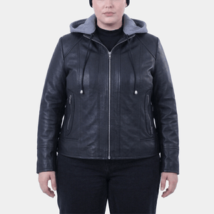 Harlow Plus Size Women's Black Leather Hooded Jacket