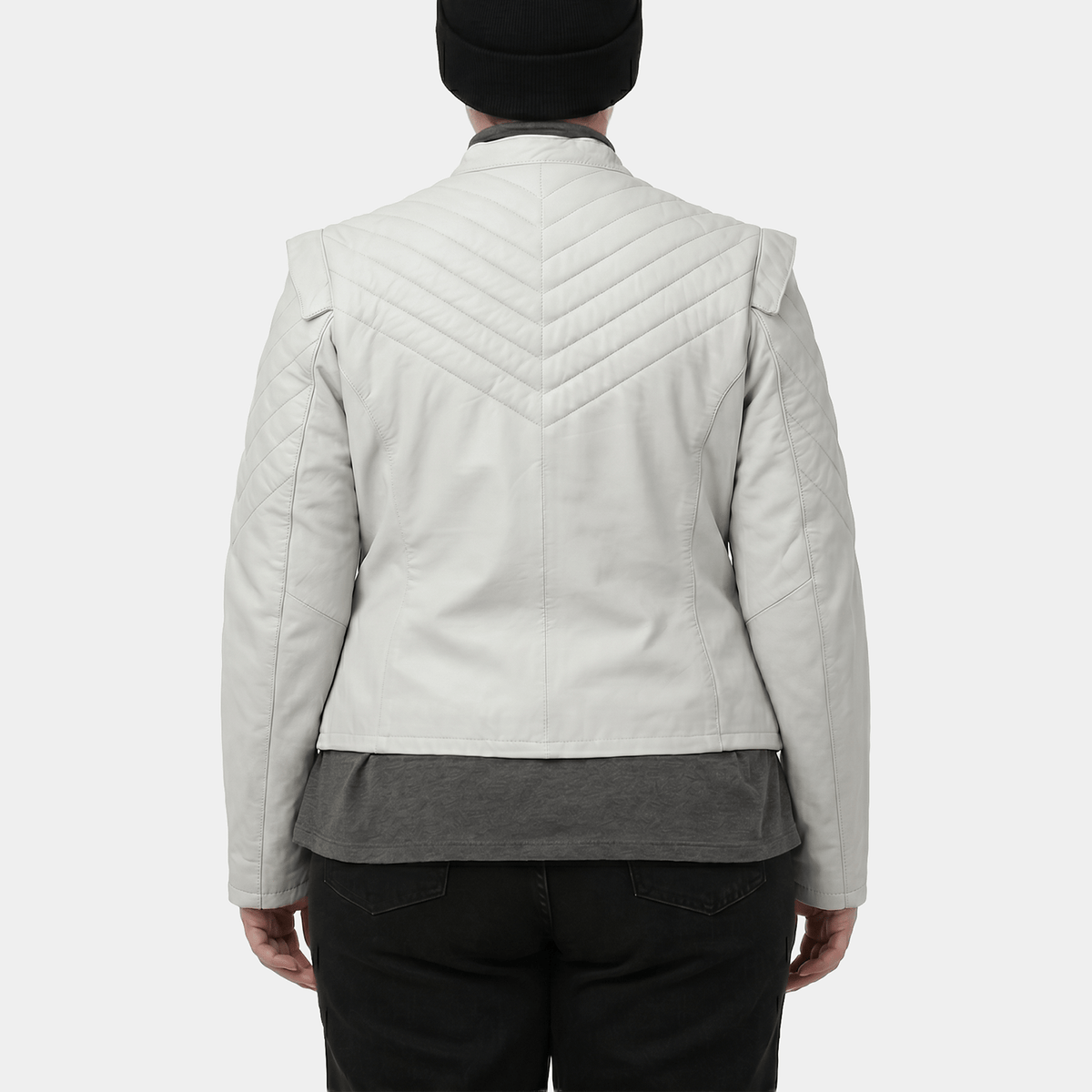 Isolde Plus Size Women's White Leather Biker Jacket