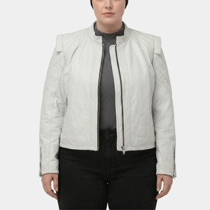Isolde Plus Size Women's White Leather Biker Jacket