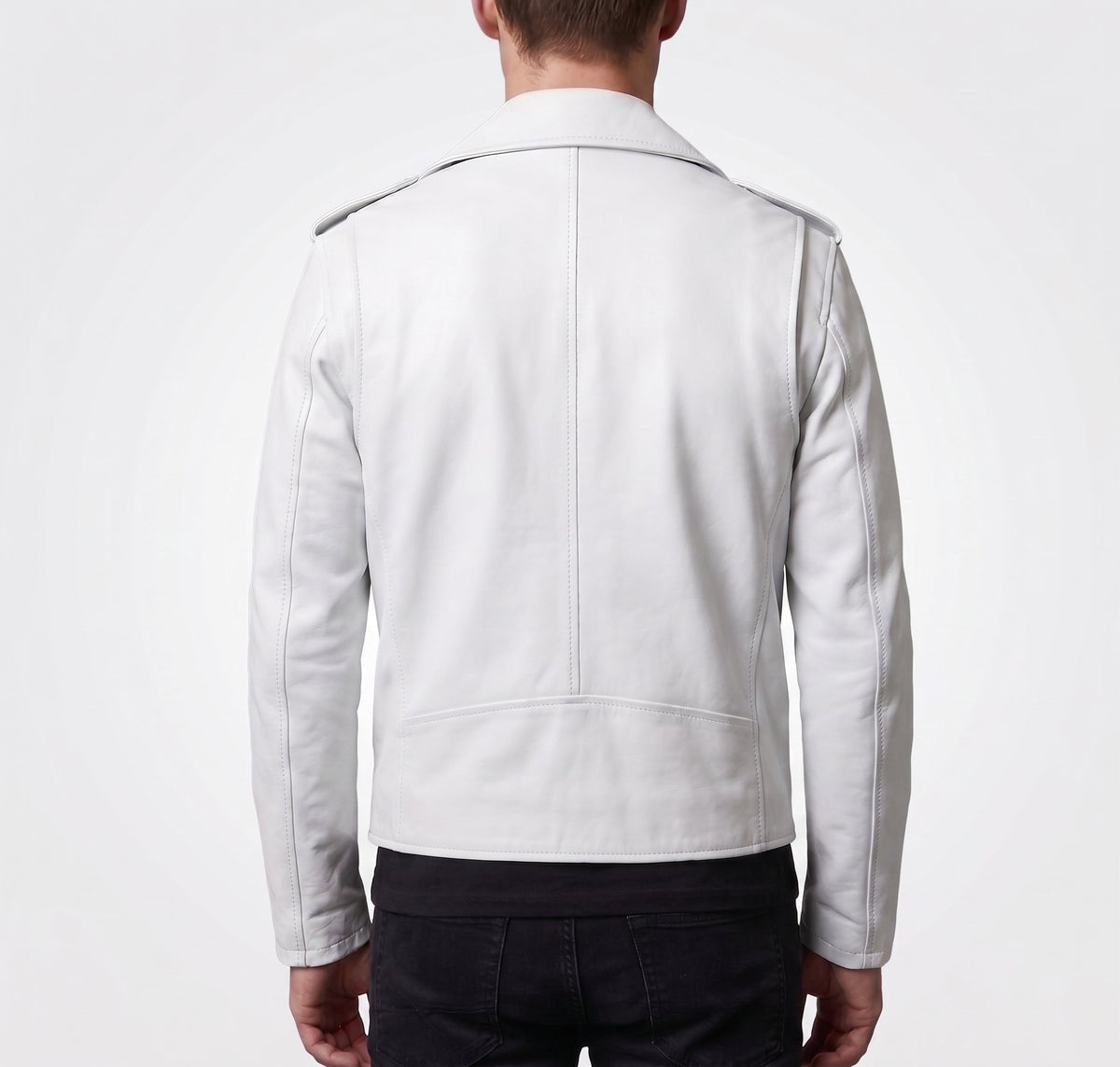 Leather Skin Men White Brando Biker Motorcycle Genuine Leather Jacket