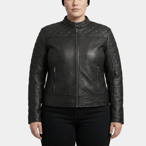 Nyx Plus Size Women's Black Quilted Leather Cafe Racer Jacket