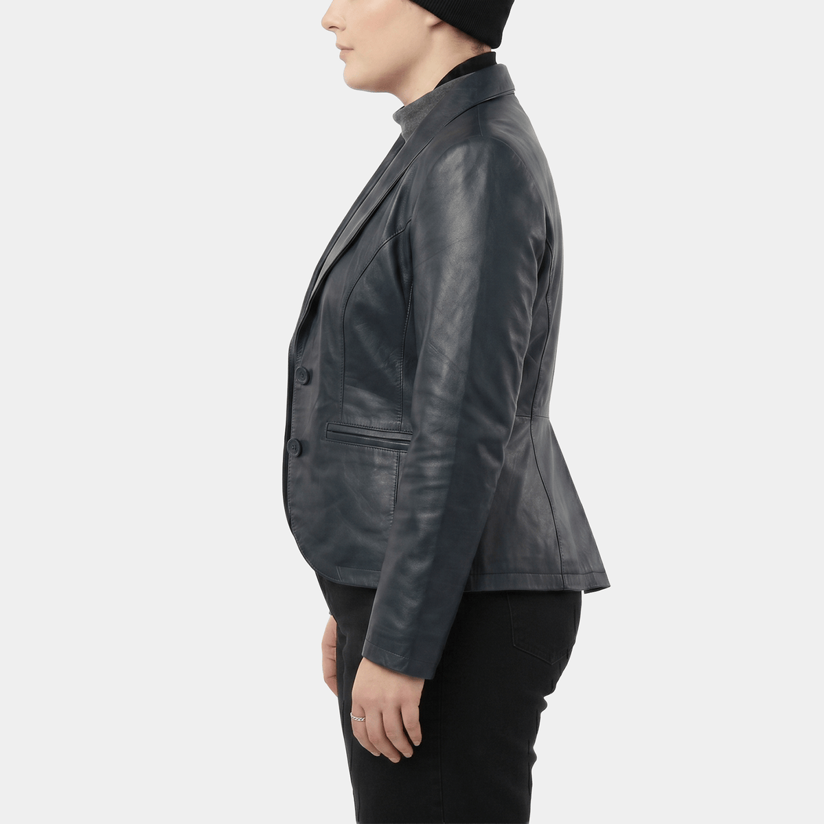 Ravenna Plus Size Women's Navy Leather Blazer Jacket