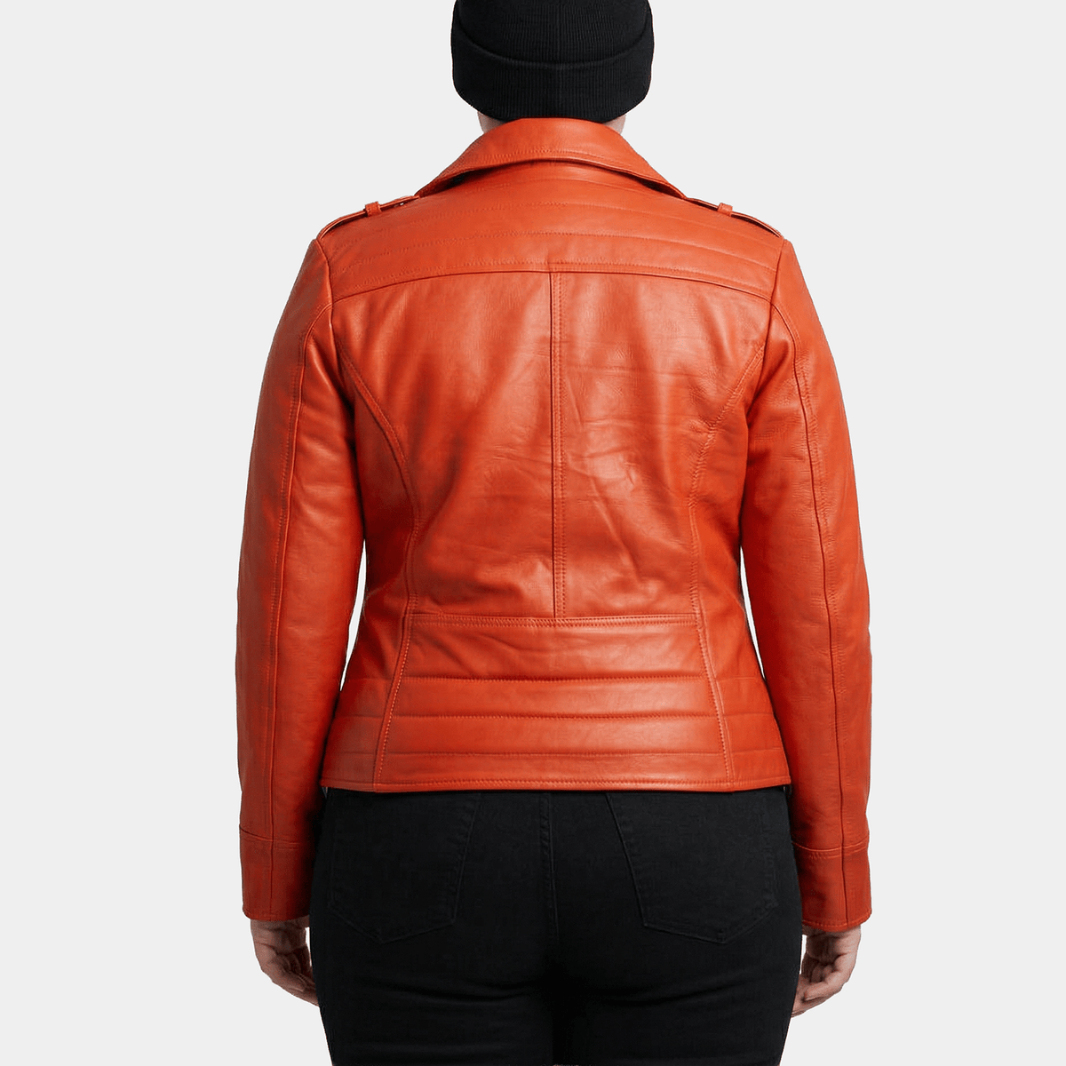 Solène Plus Size Women's Burnt Orange Leather Biker Jacket