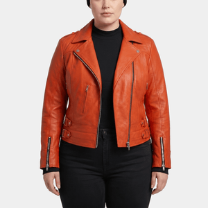 Solène Plus Size Women's Burnt Orange Leather Biker Jacket
