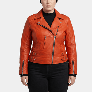 Solene Plus Size Women's Burnt Orange Leather Biker Jacket