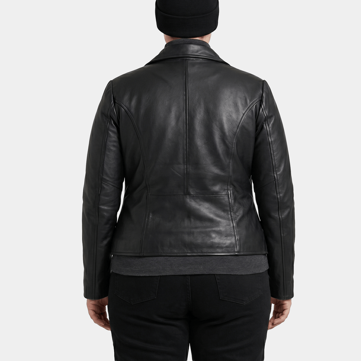 Thessa Plus Size Women's Black Leather Asymmetric Moto Jacket