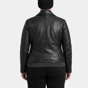 Thessa Plus Size Women's Black Leather Asymmetric Moto Jacket